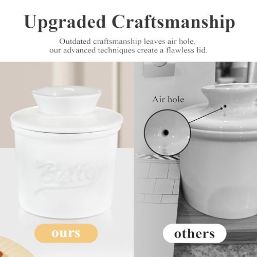 MSJGA Ceramic Butter Crock with Lid & Spreader Knife, Butter Keeper - Ideal Butter Storage & Countertop Butter Dish, White - Image 3