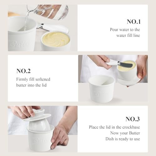 MSJGA Ceramic Butter Crock with Lid & Spreader Knife, Butter Keeper - Ideal Butter Storage & Countertop Butter Dish, White - Image 5