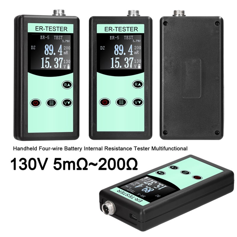 Battery Internal Resistance Tester: 0.30-0.50 Milliohm Low Resistance Measurement - Portable One-Hand Hold Design, Backlit Screen, Rechargeable Built-In Lithium Battery for Lithium Ion, Alkaline, Butt - Image 2
