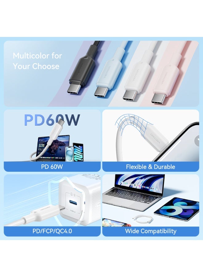 VENTION USB 2.0 Type-C Male to Type-C Male 3A Cable 1M Pink PVC Type Model# TRCPF - Image 2