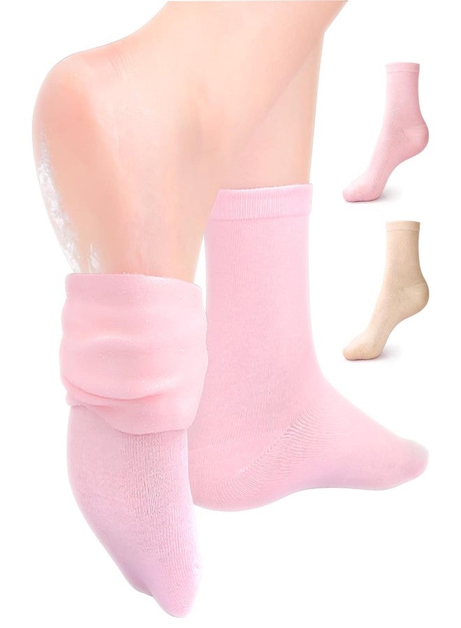 ESUOHYM Moisturizing Socks 2 Pairs Ankle Above Silicone Socks for Dry Cracked Feet One Size Pink and Beige- Self Care Gifts for Women - Image 1