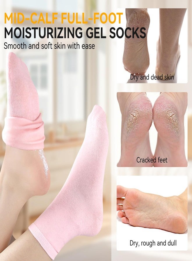 ESUOHYM Moisturizing Socks 2 Pairs Ankle Above Silicone Socks for Dry Cracked Feet One Size Pink and Beige- Self Care Gifts for Women - Image 2