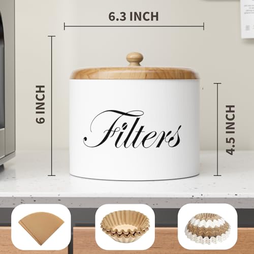 CORTNK Coffee Filter Holder, Wooden Coffee Filter Storage with Lid, Round CoffeeFilterContainer for Counter, Rustic Farmhouse Bar Accessories Decor (White) - Image 5