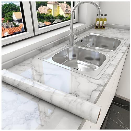 Yancorp 24x10ft White Gray Contact Paper Peel and Stick Wallpaper Marble Removable Wallpaper Pull and Stick Countertops Self-Adhesive Backsplash for Cabinets(White Gray, 24"x120") - Image 2