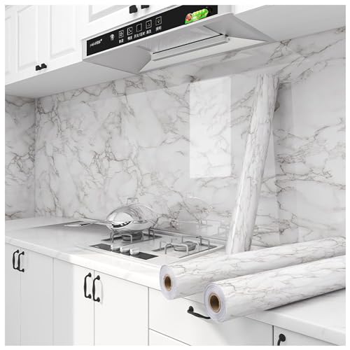 Yancorp 24x10ft White Gray Contact Paper Peel and Stick Wallpaper Marble Removable Wallpaper Pull and Stick Countertops Self-Adhesive Backsplash for Cabinets(White Gray, 24"x120") - Image 3