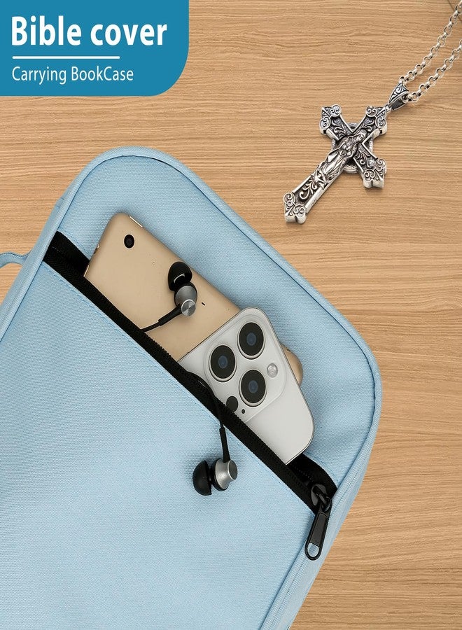 GERMUN Bible Cover with Durable Handle, Carrying Book Case Church Bag Bible, Protective with Zippered Pocket, Bible Study Accessories Supplies, Book Protector for Book Lovers, BlueBlack - Image 5