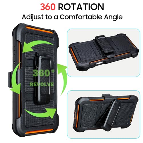 Saiboro for Defender Phone Case iPhone 16 Plus Case with Clip Holster,Heavy Duty Rugged Full-Body Protective,3 Layers of Sturdy,Military-Grade Shockproof Cover for iPhone Plus 16 Case Defender(Black & Orange) - Image 4