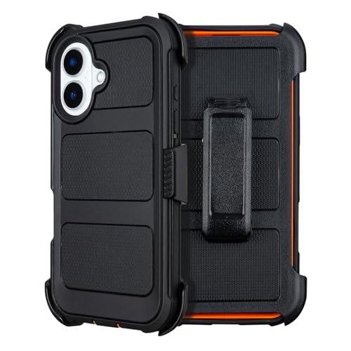 Saiboro for Defender Phone Case iPhone 16 Plus Case with Clip Holster,Heavy Duty Rugged Full-Body Protective,3 Layers of Sturdy,Military-Grade Shockproof Cover for iPhone Plus 16 Case Defender(Black & Orange) - Image 1