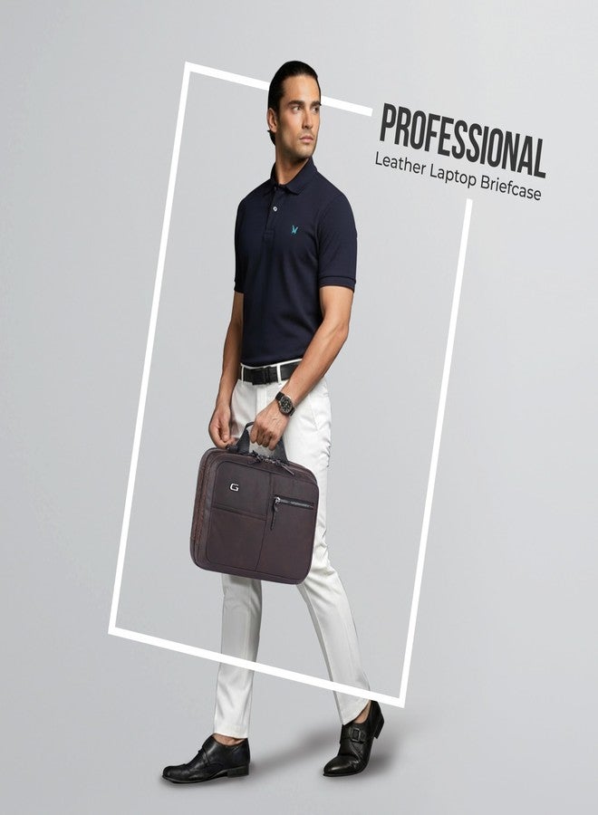 Gear Professional 16L/12" Small Faux Leather Water Resistant Laptop Briefcase/Office Bag/Laptop Messenger Bag for Men/Women(Brown-Black) - Image 2