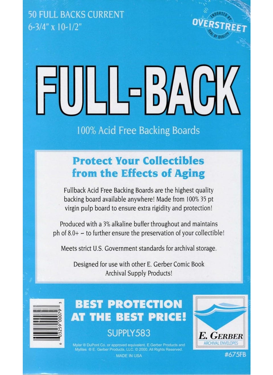 E. Gerber FullBack Current Comic Book Backing Boards 6 34 x 10 12 