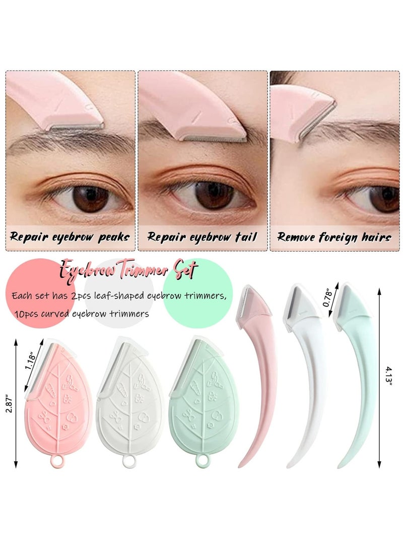 KASTWAVE 12PCS Eyebrow Trimmer Set Stainless Steel Leaves Curved Eyebrow Razor Trimmer Facial Shaver Razor Brow Shaper Suitable for Any Skin Type Hair Removal Accessories for Men Women（Pink） - Image 2