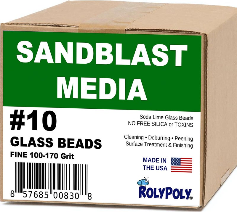 Roly Poly Sandblasting Media Glass Beads #10 (10 LBS) 100-170 Grit for Sandblaster Abrasive, Blasting Gun, Sand Blast Cabinet - Image 1