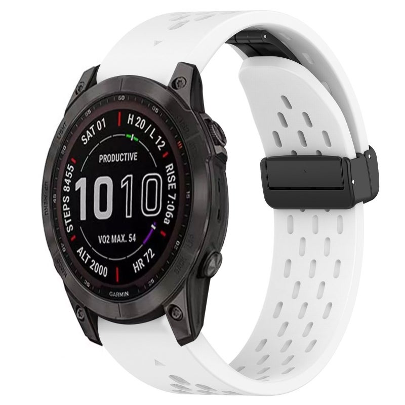 S-TOP For Garmin Fenix 7S Sapphire Solar Hole Folding Buckle 20mm Silicone Watch Band(White) - Image 1