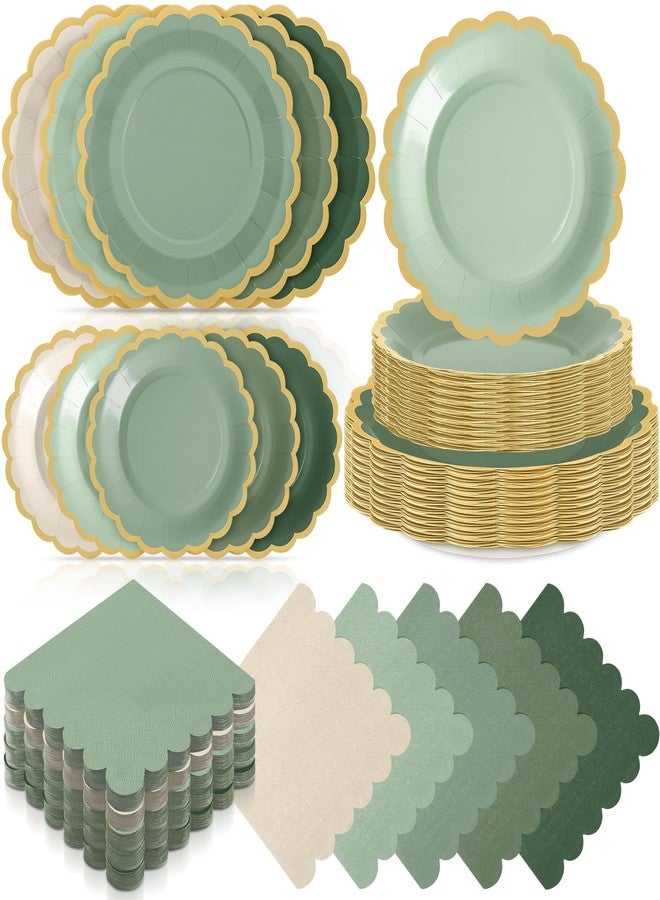 Zhehao 150 Pcs Sage Green Plates and Napkins Tableware Serves 50 Includes 9 Inch 7 Inch Green Scalloped Edges Paper Plate and Napkins for Wedding Birthday Baby Shower Party - Image 1