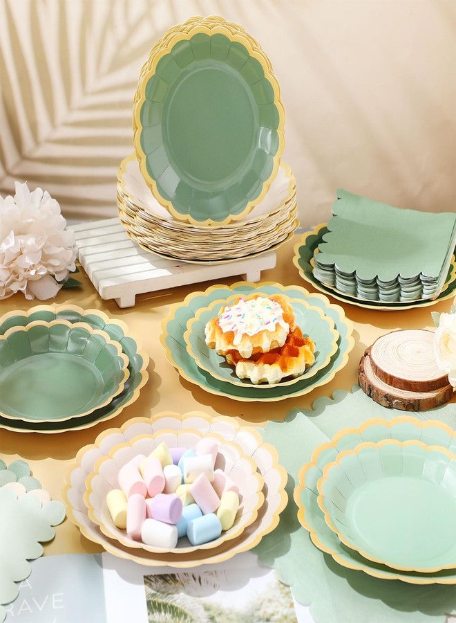 Zhehao 150 Pcs Sage Green Plates and Napkins Tableware Serves 50 Includes 9 Inch 7 Inch Green Scalloped Edges Paper Plate and Napkins for Wedding Birthday Baby Shower Party - Image 2