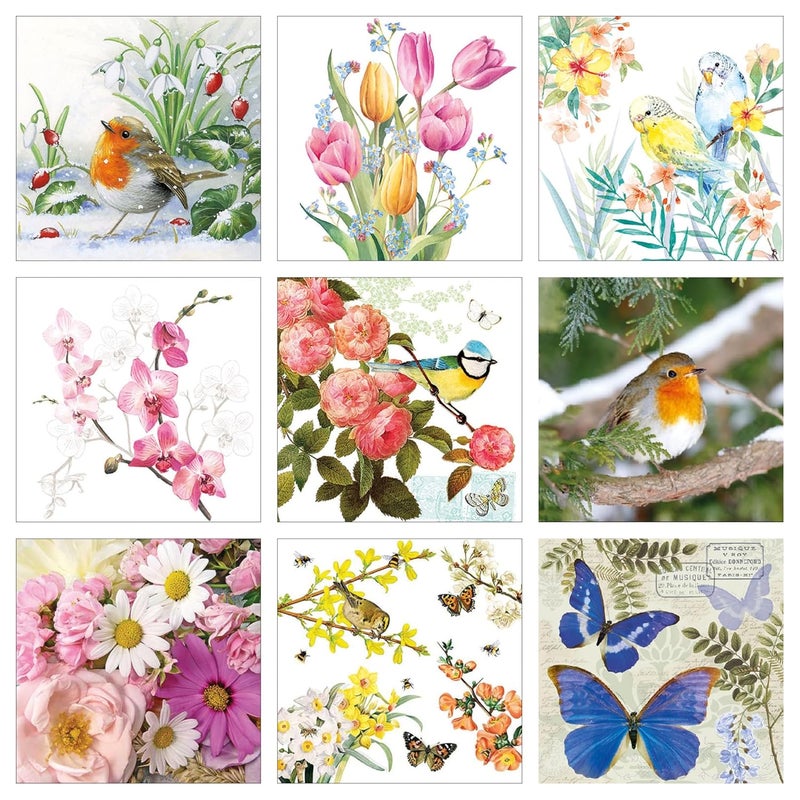 Decoupage Napkins Bird Print Set2-9 Decoupage Tissues -1 napkins of each design - 9 pc total - Image 1