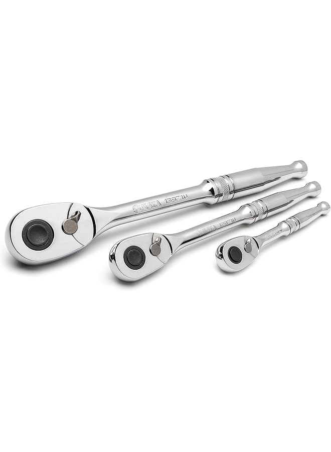 Sata 3 Piece Quick Release Ratchet Set With Teardrop Head Full Polished Chrome Solid Handle 1 4 3 8 1 2 Inch St14901U - Image 1