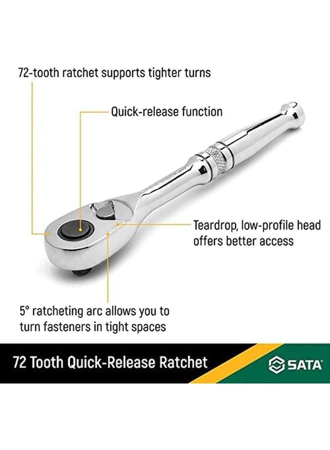 Sata 3 Piece Quick Release Ratchet Set With Teardrop Head Full Polished Chrome Solid Handle 1 4 3 8 1 2 Inch St14901U - Image 4