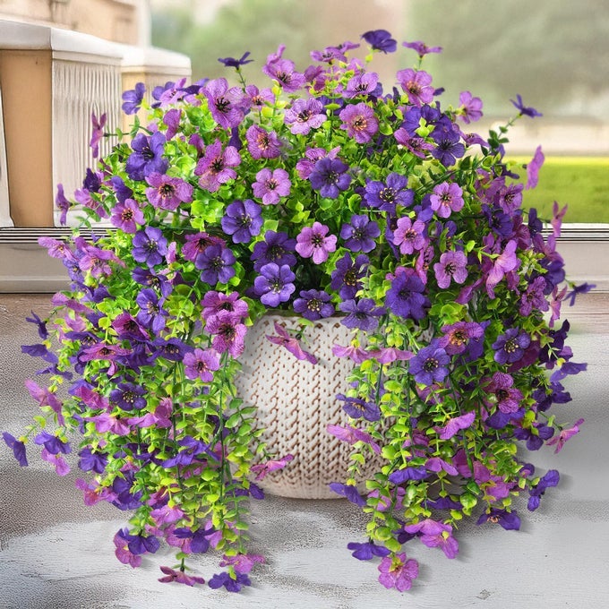 Artificial Hanging Flowers for Outdoors Spring Decoration 2PCS Silk Fake Daisy Realistic Outdoor Flowers UV Resistant Porch Patio Window Yard DecorDark Orchid