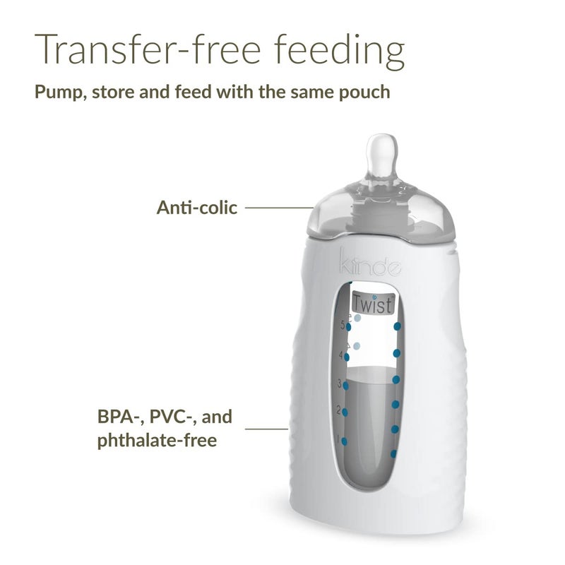 كايندي Twist Squeeze Natural Baby Breast Milk Feeding Bottle with Nipples and Case (2 Pack) - Image 2