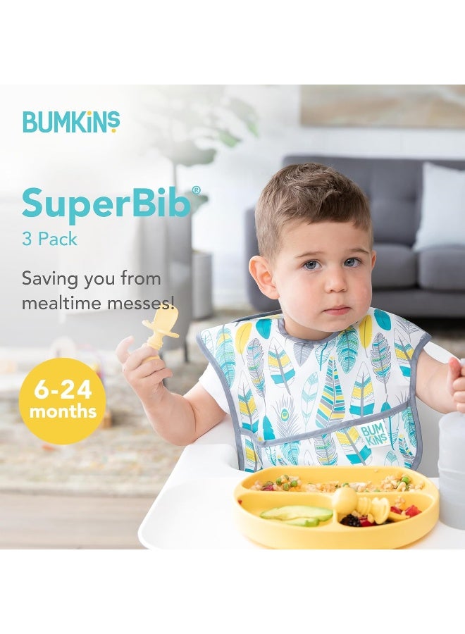Bumkins Bibs for Girl or Boy, SuperBib Baby and Toddler for 6-24 Months, Essential Must Have for Eating, Feeding, Baby Led Weaning Supplies, Mess Saving Catch Food, 3-pk Feathers, Arrows and Quill - Image 3