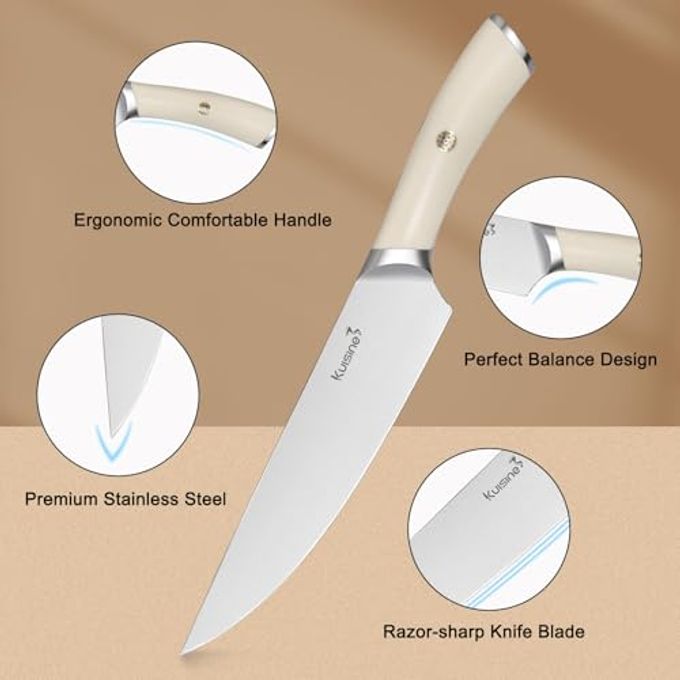 KUISINE Damascus Knife Block Set,Sharp Knife Set,Ergonomic Non-Slip Handle,Chef Knife Set With Built-In Sharpener,Luxury Gift For Holiday(Silver,14Pcs) - Image 3
