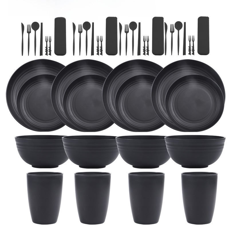 Cross-Border Supply Black Wheat Straw Pp Plate Dish Cup Home Dining Plate Soup Bowl Cup Tableware Set([16-piece set] 4 cups, 4 bowls, 4 small plates, 4 large plates) - Image 3