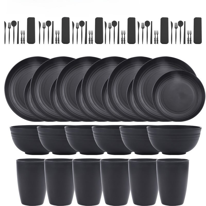 Cross-Border Supply Black Wheat Straw Pp Plate Dish Cup Home Dining Plate Soup Bowl Cup Tableware Set([16-piece set] 4 cups, 4 bowls, 4 small plates, 4 large plates) - Image 2