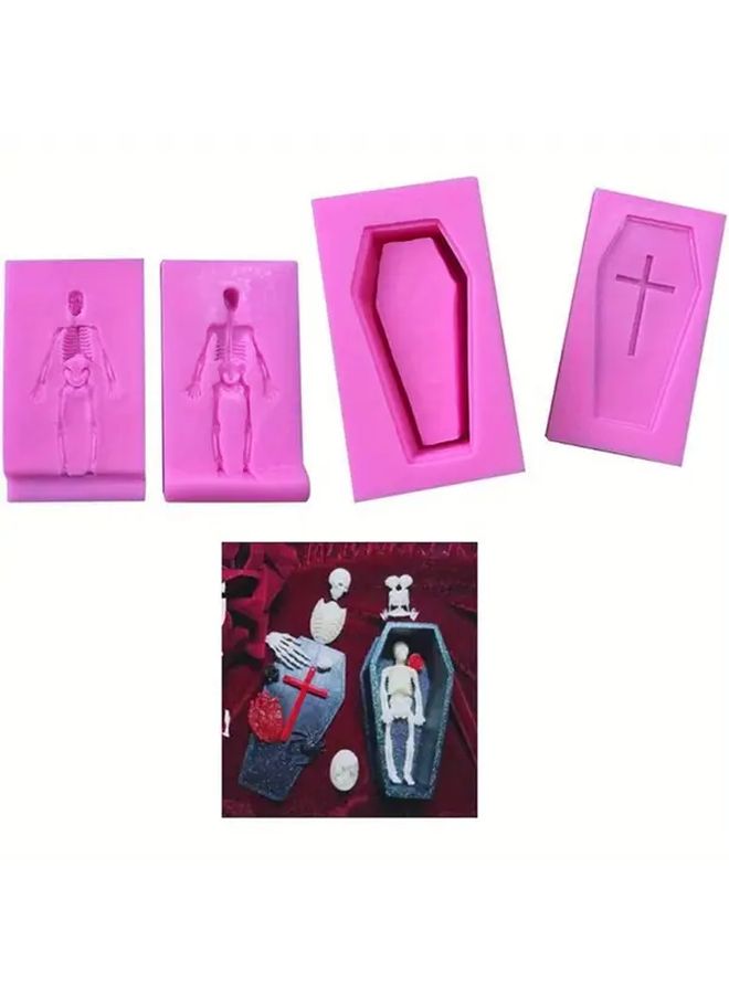 3D Coffin Silicone Mold With Cross Skull Skeleton For Cake Fondant Chocolate Candy Soap - Image 3