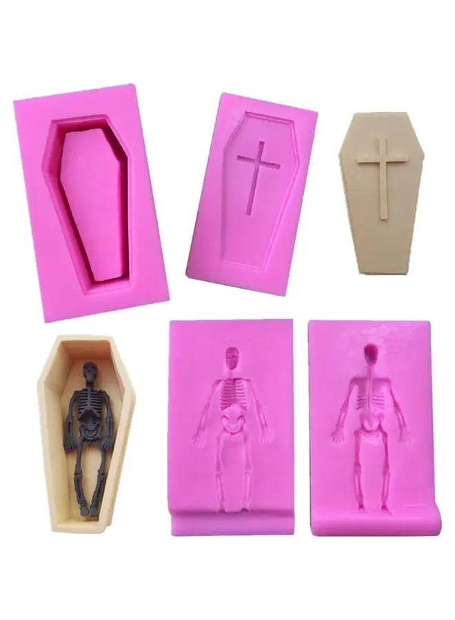 3D Coffin Silicone Mold With Cross Skull Skeleton For Cake Fondant Chocolate Candy Soap - Image 1