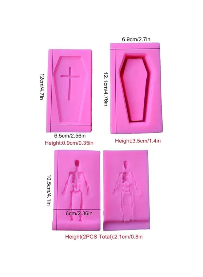 3D Coffin Silicone Mold With Cross Skull Skeleton For Cake Fondant Chocolate Candy Soap - Image 2