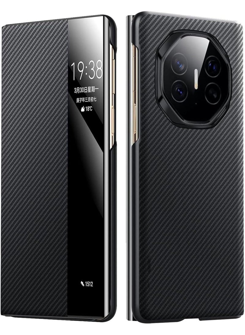For Magnetic Case for Huawei Mate XTs, Smart Viewing Window Phone Case, Slim Luxury Business Carbon Fiber Pattern Leather Flip Cover - Image 1