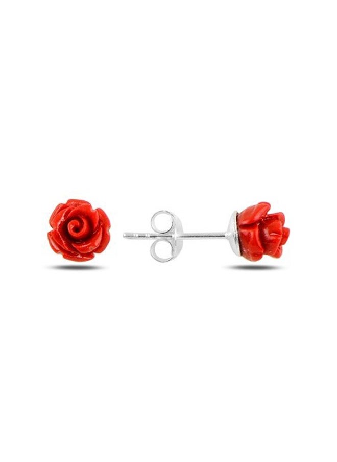 EMNON 925 Sterling Silver Jewelry Rhodium Plated Rose Stud Earrings 100% Precious Metal Gift for Women- Emnon32EA  - Image 1