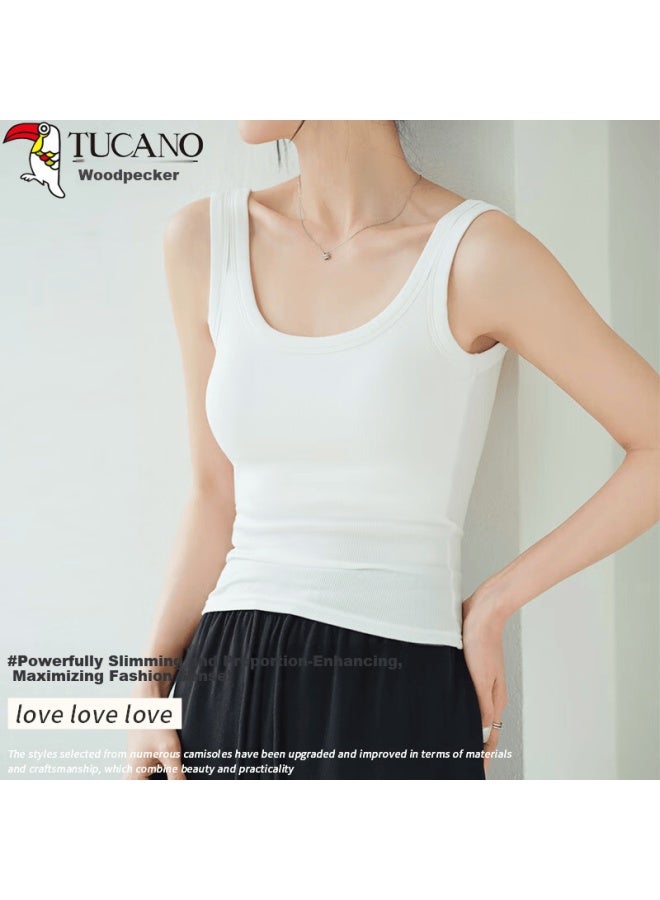 Tucano Women's Camisole With Padded Bra Slim Fit U-back Integrated Bra Tank Top Coffee Color L - Image 4