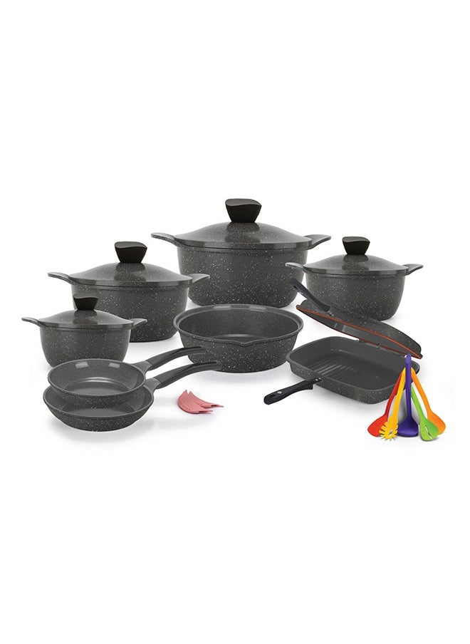 Master Granite Cookware Set 20 Pcs Wave (Pot 18,20,24,32 cm/Frying Pan 20,24/Oven Tray 26/Double Grill 36/2 Pcs Silicone Mask/Serving Set 5 Piece) Grey - pzsku/Z7113FD23D3B1BB6B9216Z/45/_/1694693322/8ceecac7-0d22-4b28-87a9-c5d282d6a9a3
