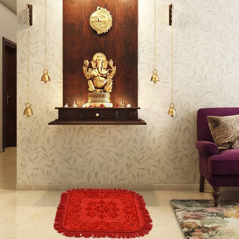 RRC Velvet Prayer Aasan Pooja Meditation Multipurpose Velvet Rug Mat Set 2 Piece20X20Inches Velvet Asan - Image 2