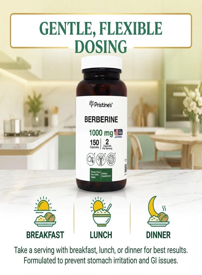 PRISTINE'S كبسولات مكمل البربرين من بريستين - 1000 ملغ، تكفي لمدة 75 يومًا، 150 كبسولة - مضاد للأكسدة لدعم صحة القلب والمناعة - يدعم صحة الجهاز الهضمي والبكتيريا النافعة في الأمعاء - Image 2
