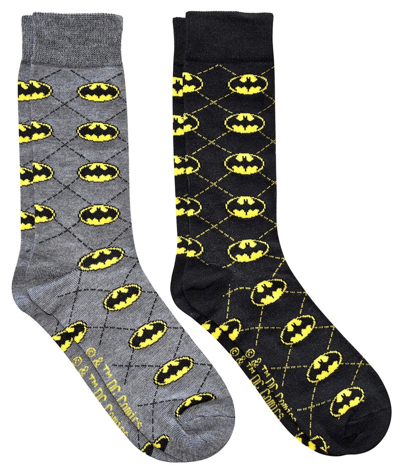 Hyp Batman Argyle Men's Crew Socks 2 Pair Pack Shoe Size 6-12