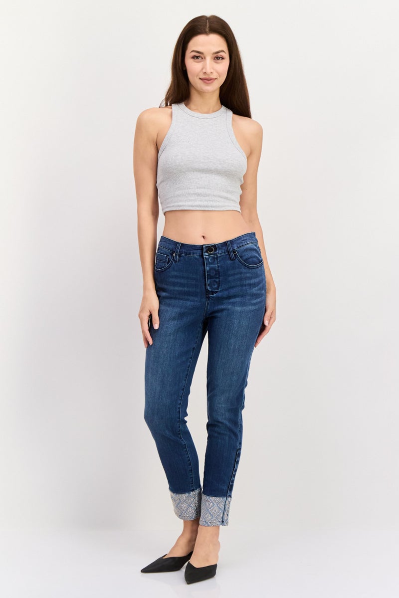 Seven 7 Women Skinny Fit Washed Stretchable Jeans, Navy Blue - Image 3