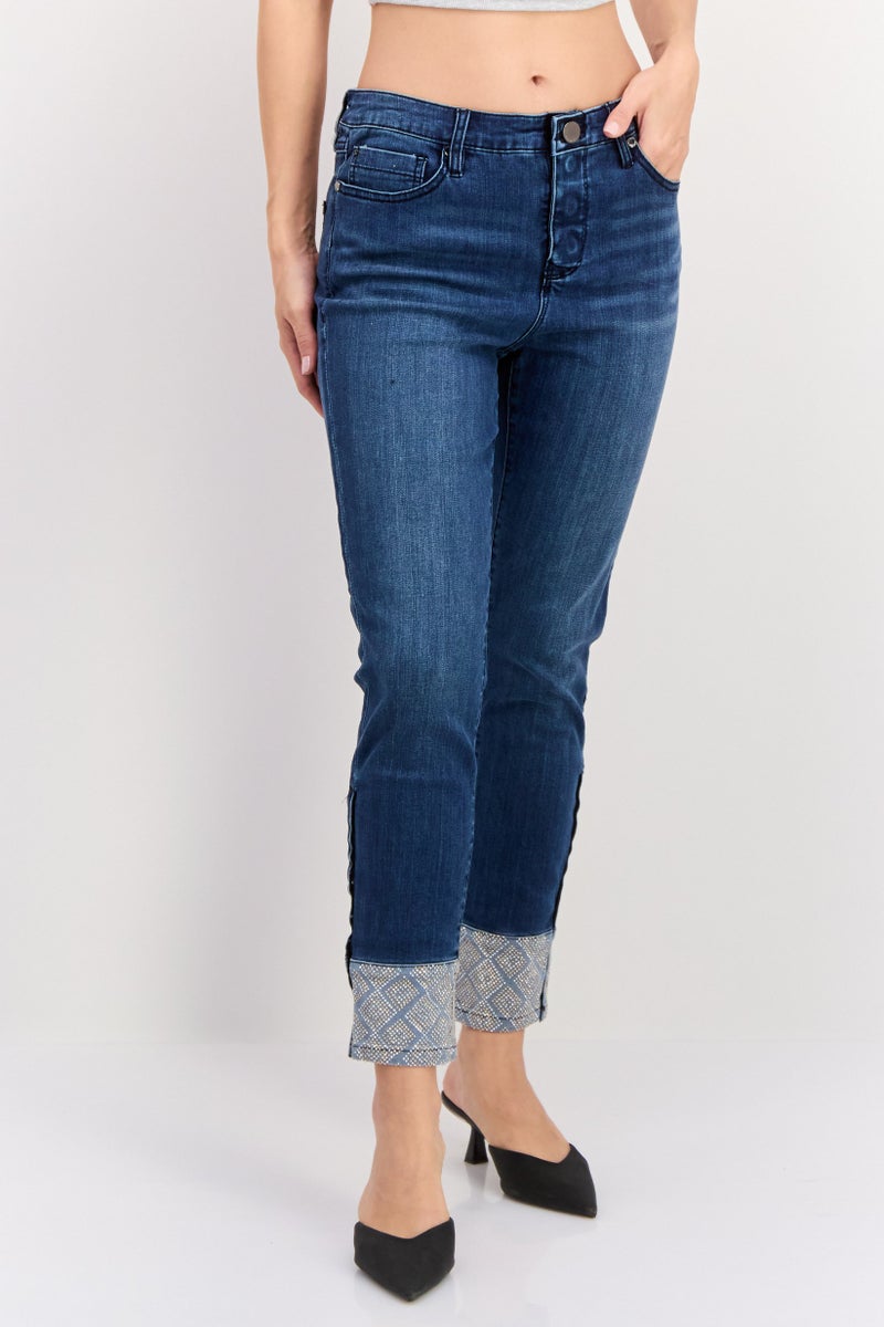 Seven 7 Women Skinny Fit Washed Stretchable Jeans, Navy Blue - Image 1