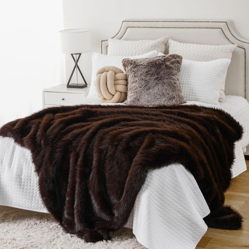BATTILO HOME Luxury Fluffy Brown Faux Fur Throw Blanket, Cozy Warm Fur Blanket for Couch, Sofa, Chair, Bed, Plush Fuzzy Fur Throws with Long Pile, 50"x60" - Image 3