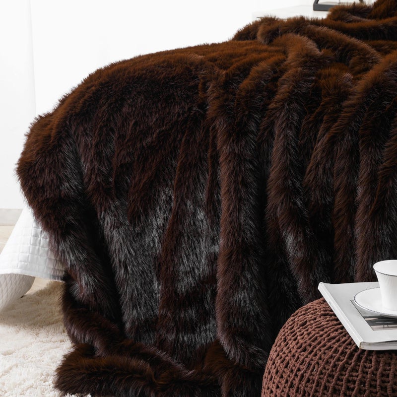 BATTILO HOME Luxury Fluffy Brown Faux Fur Throw Blanket, Cozy Warm Fur Blanket for Couch, Sofa, Chair, Bed, Plush Fuzzy Fur Throws with Long Pile, 50"x60" - Image 4