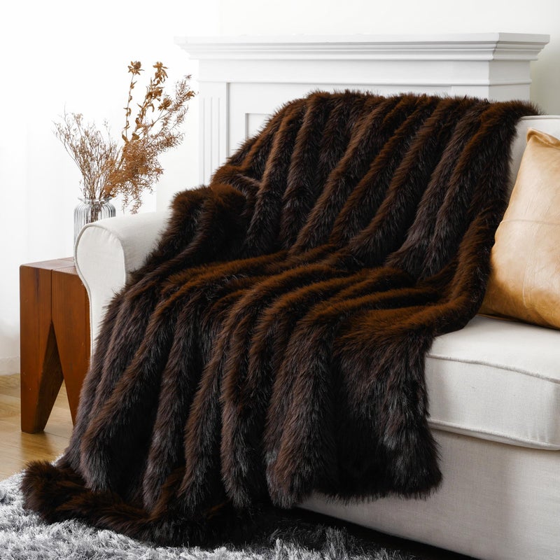BATTILO HOME Luxury Fluffy Brown Faux Fur Throw Blanket, Cozy Warm Fur Blanket for Couch, Sofa, Chair, Bed, Plush Fuzzy Fur Throws with Long Pile, 50"x60" - Image 2