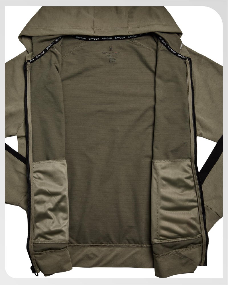 Spyder Mens Zip up Hoodie - Athletic Tech Double Knit Full Zip Gym & Workout Hoodies for Men with Side Pockets, Size Small, Brown Stone - Image 5