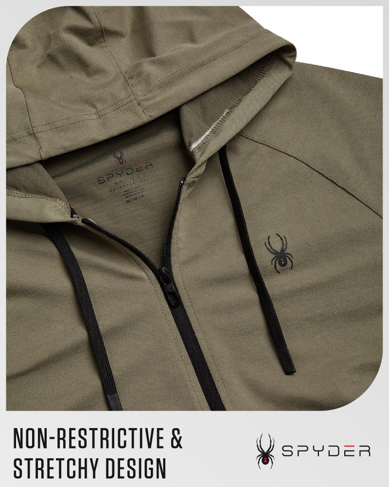 Spyder Mens Zip up Hoodie - Athletic Tech Double Knit Full Zip Gym & Workout Hoodies for Men with Side Pockets, Size Small, Brown Stone - Image 4