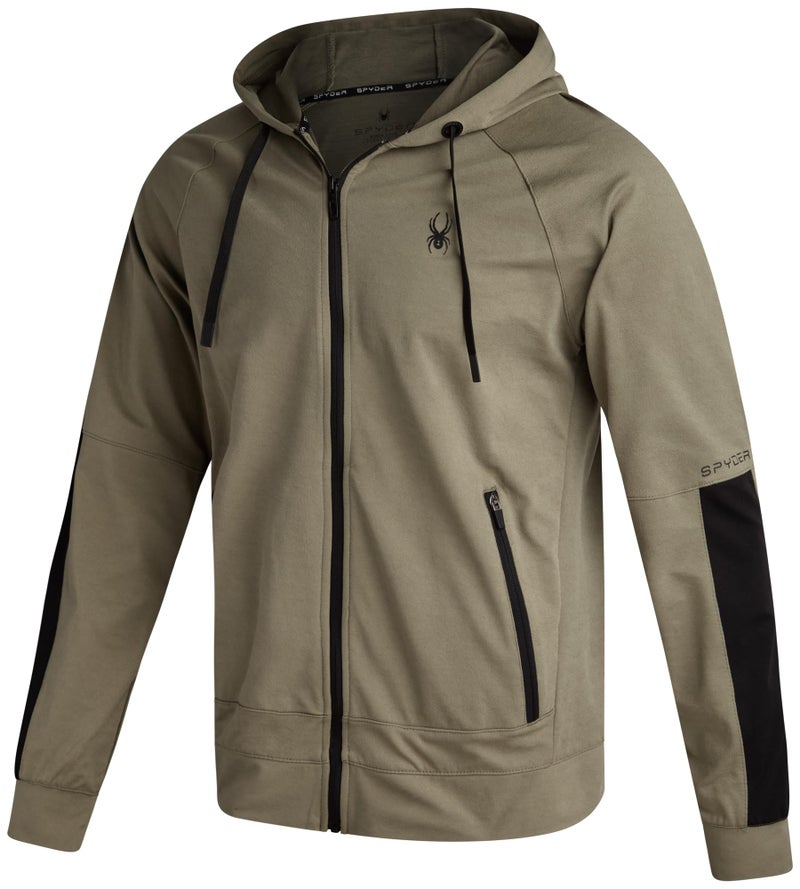 Spyder Mens Zip up Hoodie - Athletic Tech Double Knit Full Zip Gym & Workout Hoodies for Men with Side Pockets, Size Small, Brown Stone - Image 1