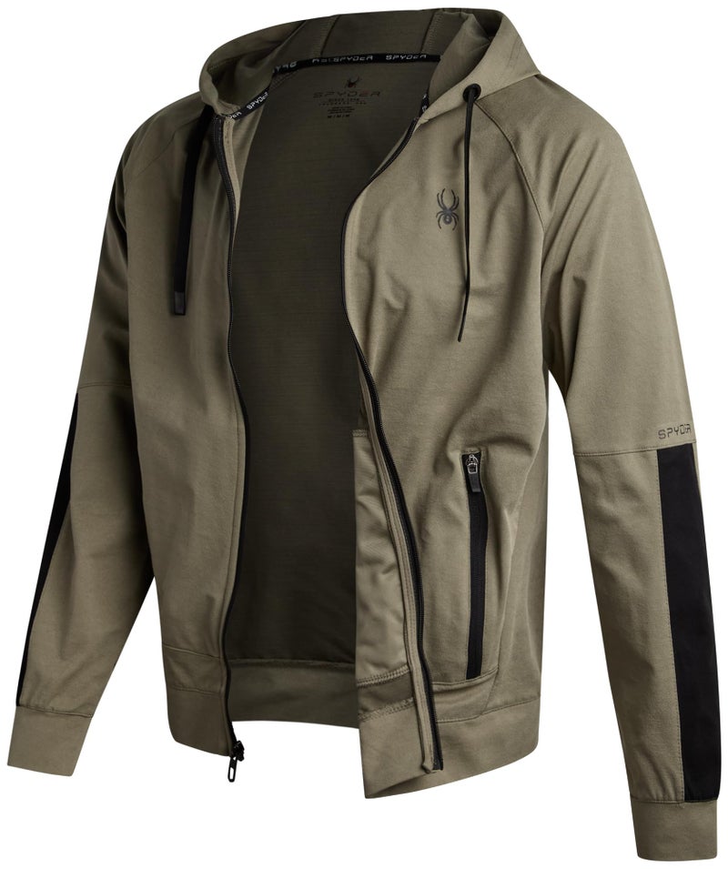 Spyder Mens Zip up Hoodie - Athletic Tech Double Knit Full Zip Gym & Workout Hoodies for Men with Side Pockets, Size Small, Brown Stone - Image 3