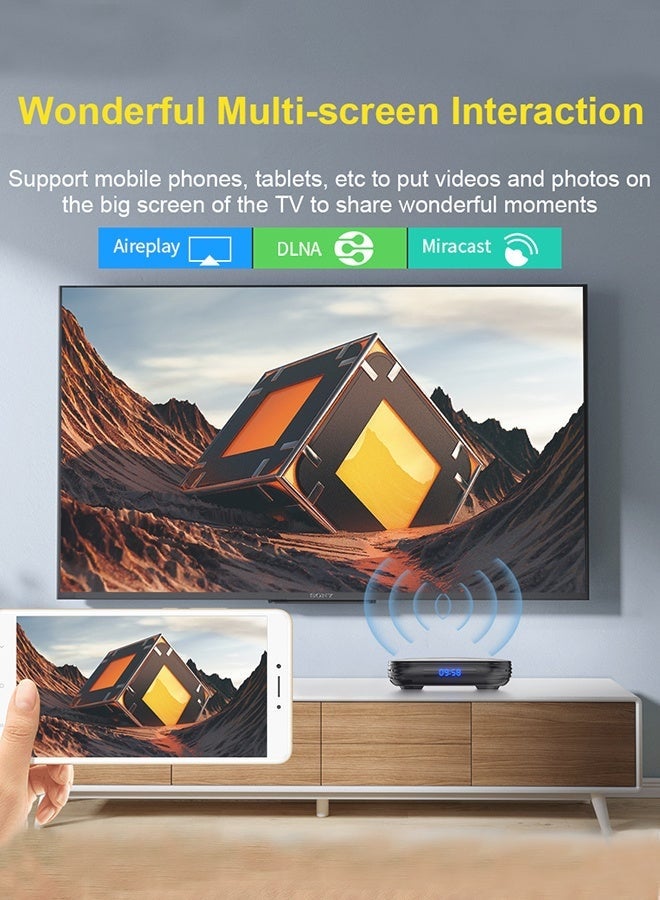 تلفزيون صندوق تلفاز يعمل بنظام أندرويد 14، واي فاي 6، 8K، BT5.0، Allwinner H618، مشغل وسائط عالي الدقة رباعي النواة، تحكم صوتي، 5G، واي فاي مزدوج، جهاز استقبال ذكي - Image 3