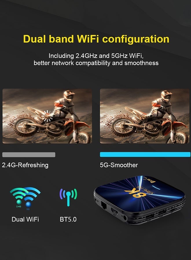 تلفزيون صندوق تلفاز يعمل بنظام أندرويد 14، واي فاي 6، 8K، BT5.0، Allwinner H618، مشغل وسائط عالي الدقة رباعي النواة، تحكم صوتي، 5G، واي فاي مزدوج، جهاز استقبال ذكي - Image 4