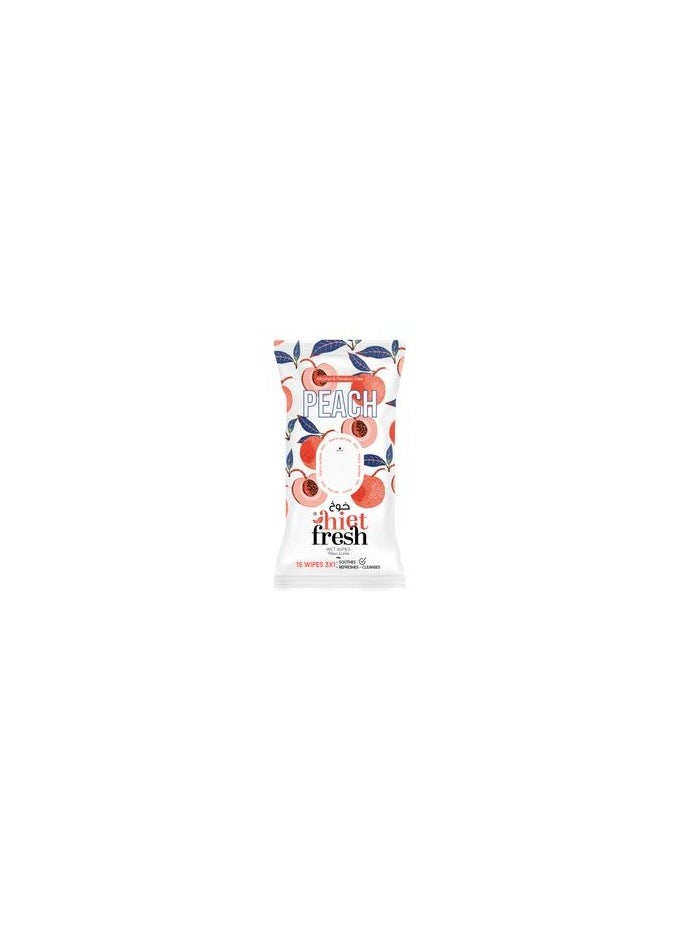 hiet fresh 3 In 1 Wet Wipes For Skin Protection For Children And Adults 15 Wipes Peach. 